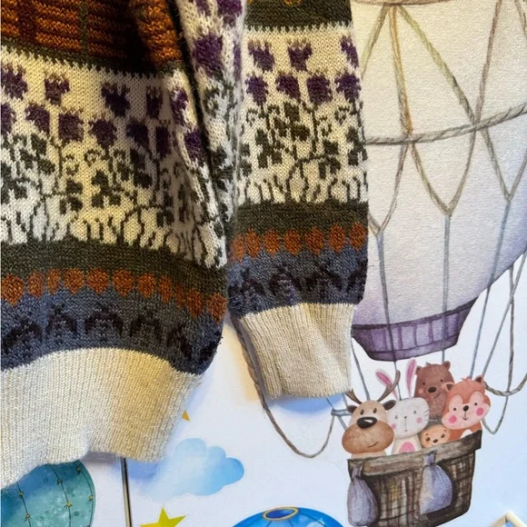 Rare vintage sweater Barbra sue landscape, spring bumblebees beehives small - Picture 13 of 16